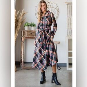NWOT Jade by Jane Women’s Plaid Print Collar Long Shirt Dress Multicolor Size XL